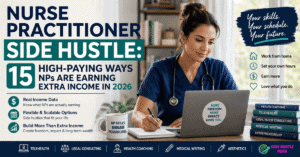 Nurse practitioner working from home laptop — nurse practitioner side hustle 2026 image