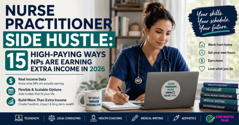 Nurse practitioner working from home laptop — nurse practitioner side hustle 2026 image