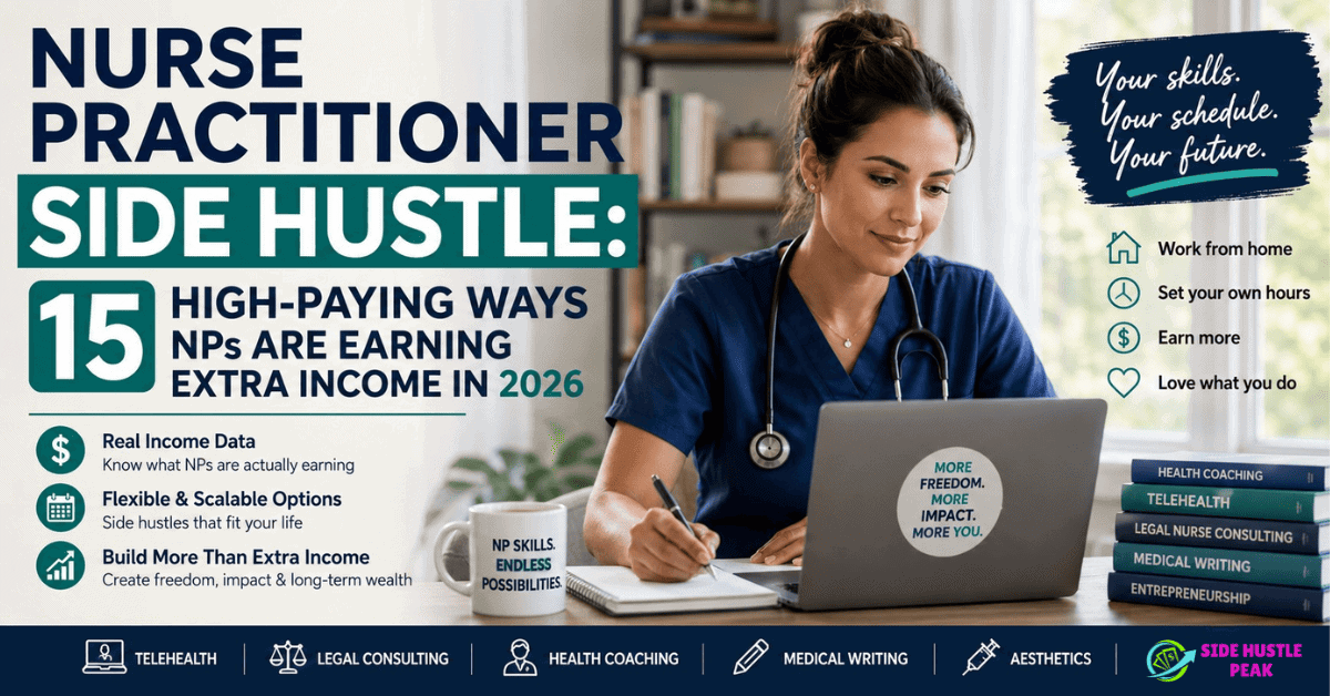Nurse practitioner working from home laptop — nurse practitioner side hustle 2026 image